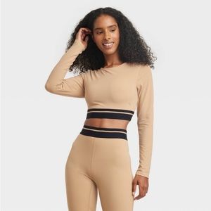 Women's Cropped Long Sleeve Top -
JoyLab™" Beige new